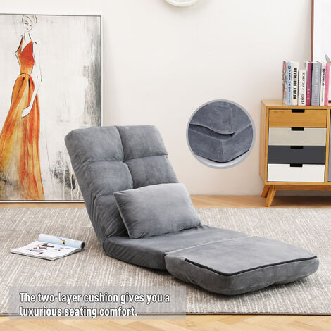 Furniture One Folding Sofa Chair 360° Swivel Floor Lazy High-Back Seater Adjustable Recliner - Grey