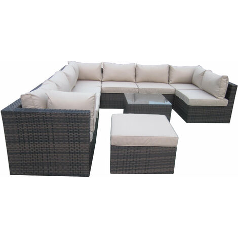 Furniture One Rattan 10 Piece Modular Outdoor Garden Sofa - Mix Brown (1/2)