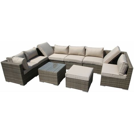 Furniture One Rattan 9 Seater Modular Outdoor Garden Sofa - Nature