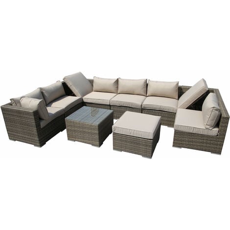 Furniture One Rattan 9 Seater Modular Outdoor Garden Sofa - Nature