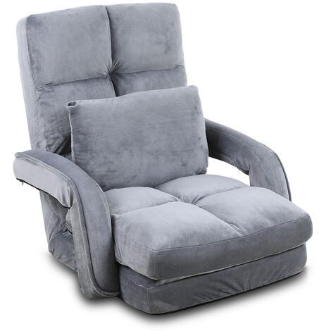 Furniture One Folding Floor Chair Adjustable 14 Angles Chair Bed with Pillow for Gaming -  Grey
