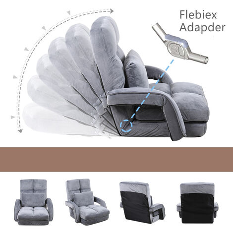 Furniture One Folding Floor Chair Adjustable 14 Angles Chair Bed with Pillow for Gaming -  Grey