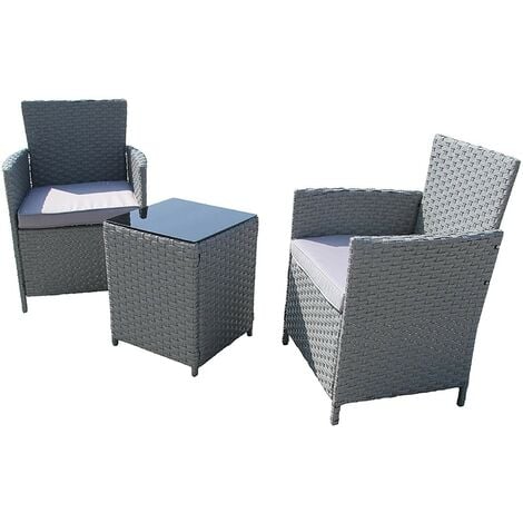 Furniture One Rattan Bistro Set Garden Chair Table Patio Outdoor - LightGray