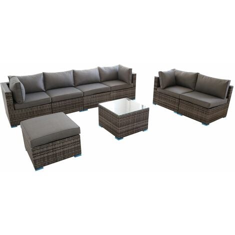 Furniture One Rattan 7 Seater Modular Outdoor Garden Sofa - Grey