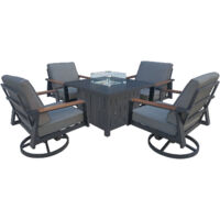 4 Seater Aluminum Patio Firepit Dining Set - 4 Swivel chair