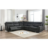 Power Corner Recliner Sofa Set Dark Grey - 5 Seater With Cup Holders