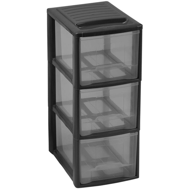 ORGANISATEUR 3 GRANDS TIROIRS MINI EMPIRE A5 MONDEX - Plastique Noir - 19 x 26 x 46 cm