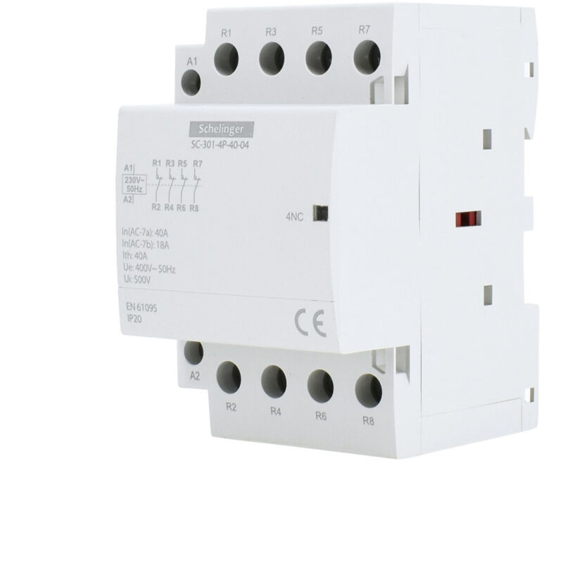 Contacteur Modulaire HSR1-40M/04 Heschen – 40 A, 4 Pôles, 4 NC, Bobine 220 V AC, Montage Rail DIN