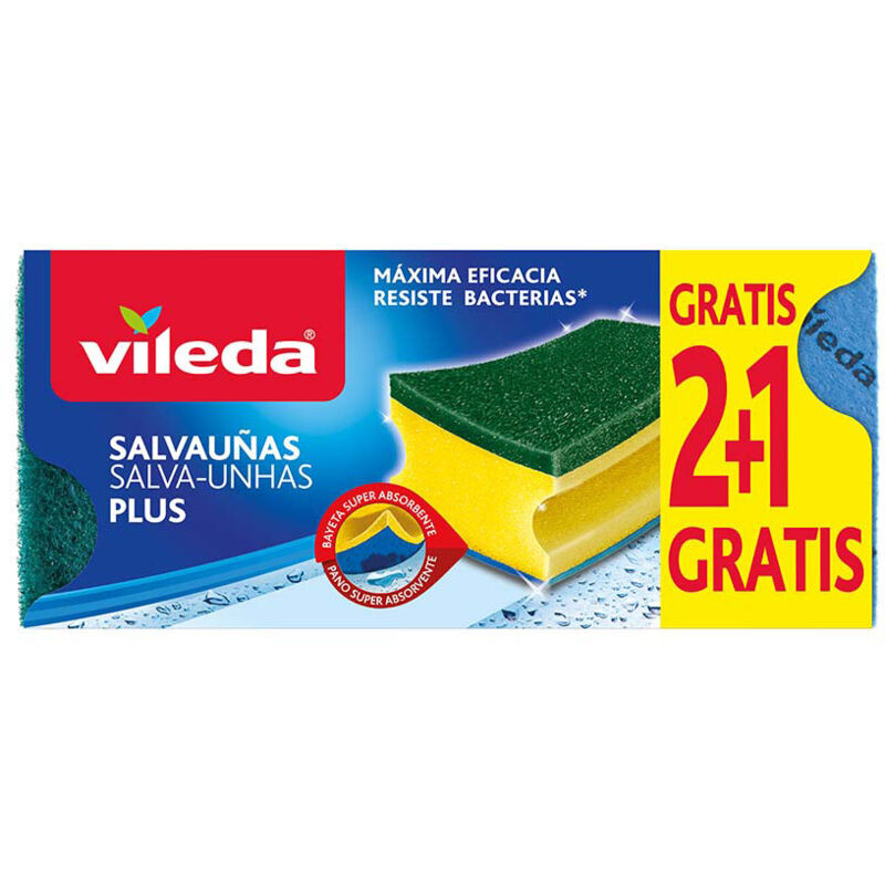 Éponge antibacterienne 2+1 grattoir avec chiffon 1625891 vileda,