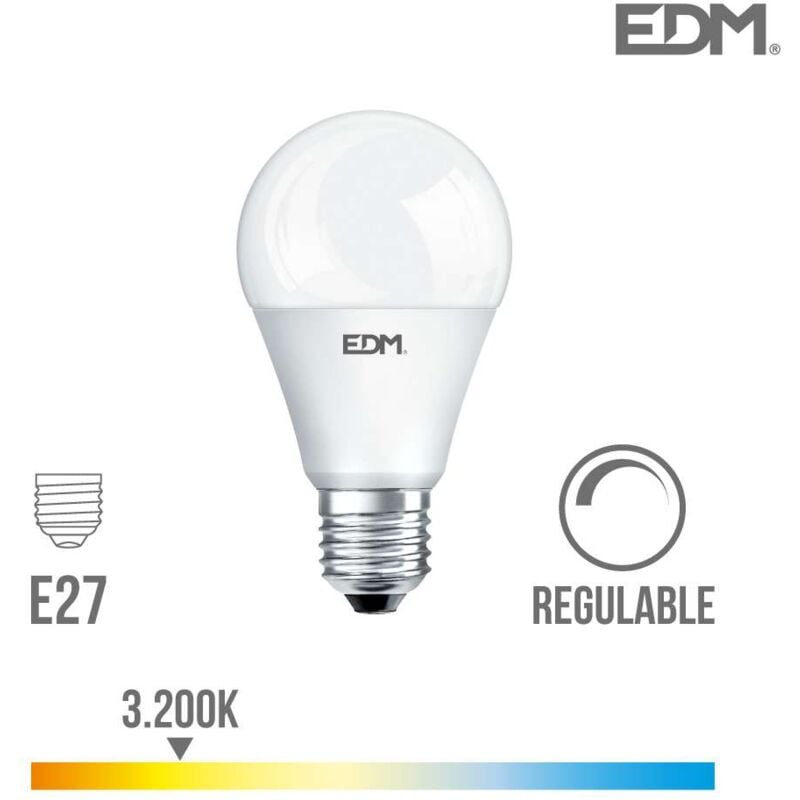 Ampoule LED Dimmable E27 10W Ronde A60 équivalent à 60W - Blanc Chaud 3200K