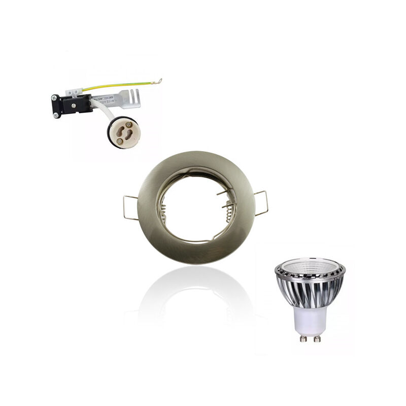 Kit Spot LED GU10 7W rond aluminium blanc 60W 4100K Angle Large 120°