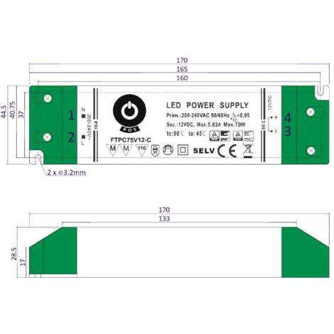 Alimentation LED 12V 75W Dimmable (variable) 6.25A