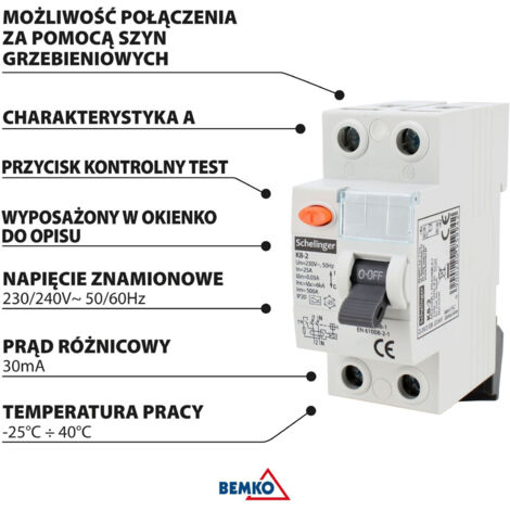 Disjoncteur Différentiel Électromagnétique Type A 2P 40A 30mA - 6kA, 230V - Pour Protection Des Circuits Domestiques/Professionnels