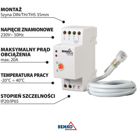 Interrupteur crépusculaire 20A - Plage 2-100 Lux - Rail DIN - IP20/65 - AC230V