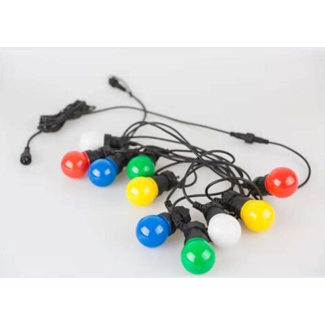 Guirlande Guinguette 10 Ampoules LED Colorées 8m Fil Noir