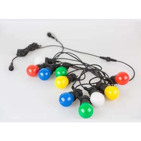 Guirlande Guinguette 10 Ampoules LED Colorées 8m Fil Blanc
