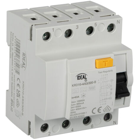 Interrupteur différentiel RCD type B 63A 300mA 10kA 4 pôles Sensible à