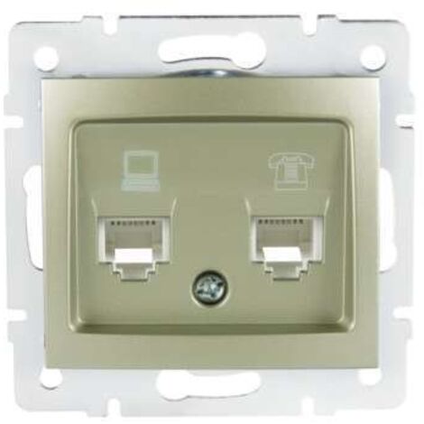 Prise RJ45 CAT5e + RJ11 Encastrable DOMO Champagne