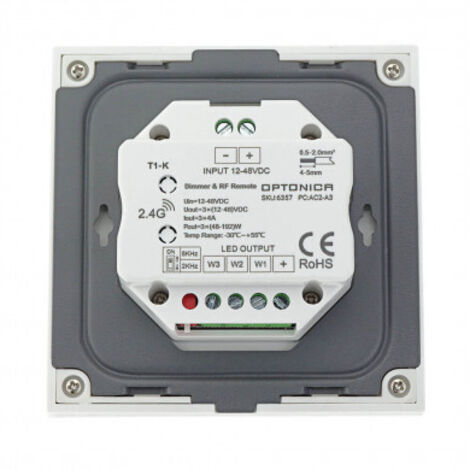 Contrôleur De Luminosité LED - Panneau Verre, Bouton Rotatif - Sortie PWM 3 Canaux - Compatible Skydance 2.4G - Réglage 256 Niveaux