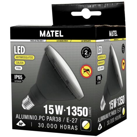 Bombilla LED PAR38 IP65 E27 Antimosquitos Cálida y Fría 15W Matel
