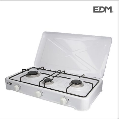 Cocina De Gas Butano EDM Portátil Esmaltada 3 Fuegos