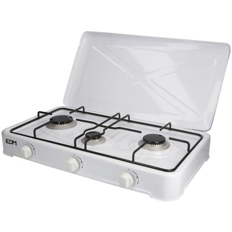 Cocina De Gas Butano EDM Portátil Esmaltada 3 Fuegos