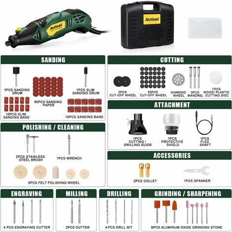 TACKLIFE Mini kit d'outils rotatifs multifonctions professionnels avancés  pour broyeur électrique avec 80 accessoires et 4 accessoires, vitesse  variable pour le bricolage, l'artisanat-RTD35ACL