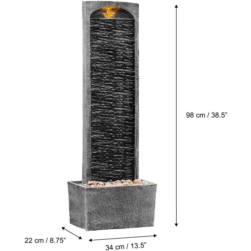 Fontana Solare Da Esterno Con Luci LED E Pannello Integrato, In Resina Effetto Pietra, Alta 96 Cm, Per Giardino, Terrazzo O Interni
