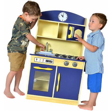 Teamson Kids Spielküche Aus Holz – Deluxe Modell In Marineblau, Mit Ofen, Herd, Mikrowelle & Spüle