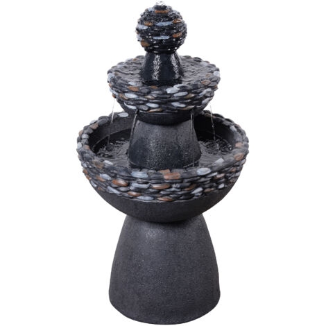 Teamson Home Fontana zen da giardino a 3 livelli con flusso d’acqua effetto pietra in poliresina grigio scuro resistente per terrazza o esterni