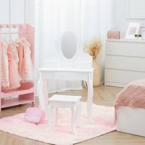 Fantasy Fields di Teamson Rapunzel Set da toeletta per bambini con specchio, cassetti e sedia Sgabello per bambini bianco TD-12851B