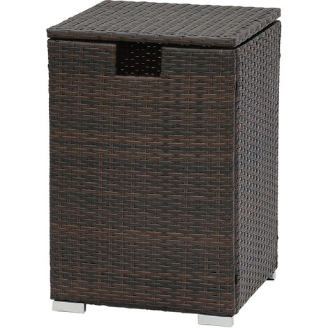 Teamson Home Mobili da Giardino per Esterni in Rattan per Bombole del Gas Quadrate Fino a 9 kg Portaoggetti da Tavolo con Coperchio per Bracieri a Gas, Marrone