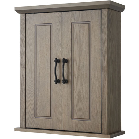 Teamson Home Russell Armadietto dei medicinali da parete in legno per bagno, 17,8 cm x 50,8 cm 61,2 cm, ante doppie, rovere sale, EHF-F0014 (1/5)
