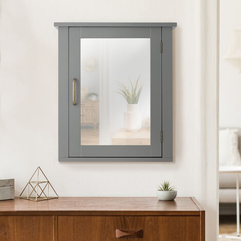 Teamson Home Mobili da bagno in legno Armadietto dei medicinali a specchio  con ripiano regolabile Grigio