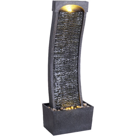 Teamson Home Grande Fontana D'Acqua Curva per Esterni e Giardino, Ornamento Moderno a Cascata per Interni con Effetto Ardesia con Luci e Pompa, Decorazione del Patio