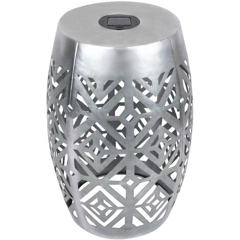 Teamson Home Arredamento da Giardino, 2 in 1 Lanterna Rotonda Grande ad Alimentazione Solare LED Lampada da Terra per Patio e Supporto da Tavolo Laterale con Design Cut-Out, Argento (1/5)