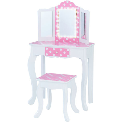 Teamson Kids Set Da Toeletta Rosa Con Specchio E Luci In Legno TD-11670FL