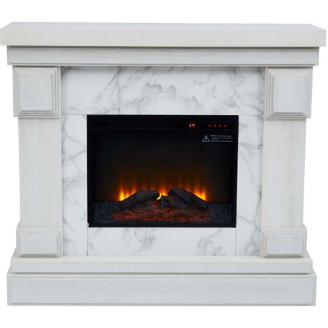 Teamson Home Camino elettrico indipendente da 48" con mensola del camino, touch screen, telecomando e fuoco istantaneo regolabile, marmo bianco VNF-0015WM-EU