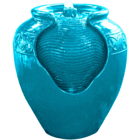 Teamson Home Fontana d'Acqua con Luci per Giardino, Piccola Fontana d'Acqua a Piani per Esterni, Vaso Verde, Cascata per Interni e Ornamento con Pompa, Arredamento Patio
