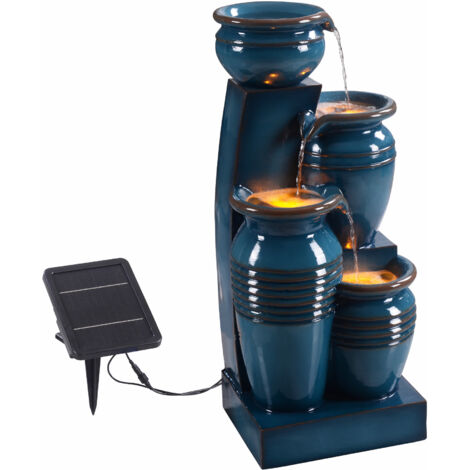 Teamson Home 28,74" 4-stufiger Kaskadierender Schalen Solarbetriebener Wasserbrunnen für Außenbereiche, Blau
