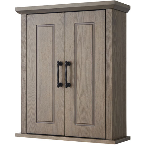 Teamson Home Russell Badezimmer-Wand-Medizinschrank aus Holz, 17,8 cm x 50,8 cm, 61,2 cm, Doppeltüren, Salzeiche, EHF-F0014
