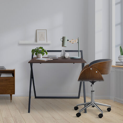 Teamson Home 34″ Easton Moderner klappbarer Computertisch aus Holz für das Heimbüro, Arbeitszimmer, Schreibtisch mit Kreuzbeinen aus Metall in Braun/Schwarz