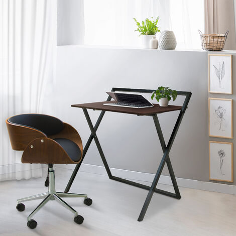 Teamson Home 34″ Easton Moderner klappbarer Computertisch aus Holz für das Heimbüro, Arbeitszimmer, Schreibtisch mit Kreuzbeinen aus Metall in Braun/Schwarz