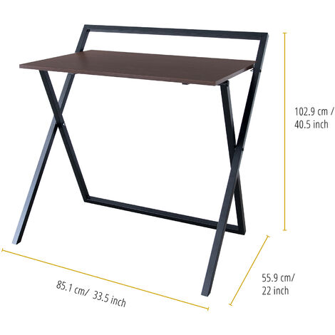 Teamson Home 34″ Easton Moderner klappbarer Computertisch aus Holz für das Heimbüro, Arbeitszimmer, Schreibtisch mit Kreuzbeinen aus Metall in Braun/Schwarz