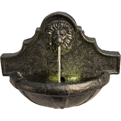 Teamson Home Garden Wasserspiel & Lichter, Wandmontierter Wasserbrunnen für den Innenbereich, Löwenkopf-Stein-Wasserfall und Pumpenverzierung, Terrassendekoration (1/5)