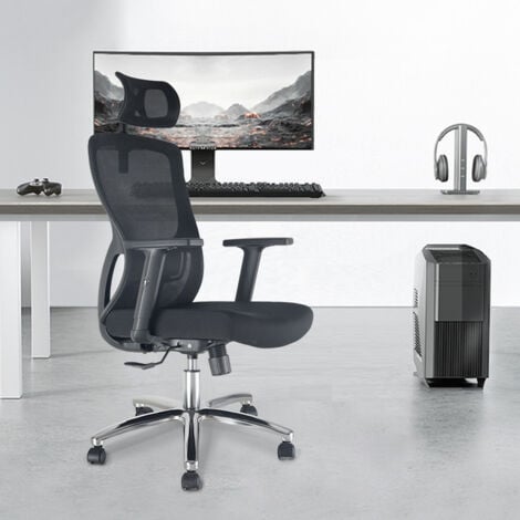 Durrafy Noir Chaise de Bureau, Fauteuil de Bureau en Maille avec Support Lombaire Chaise d'ordinateur pivotante Confortable à Haut Dossier