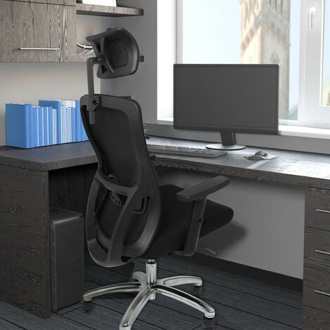 Durrafy Noir Chaise de Bureau, Fauteuil de Bureau en Maille avec Support Lombaire Chaise d'ordinateur pivotante Confortable à Haut Dossier