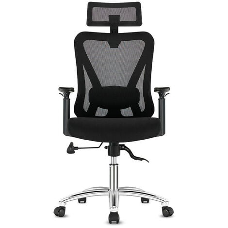 Fauteuil de bureau ergonomique en maille , chaise de bureau inclinable à  haut dossier, appui-tête ajustable,accoudoir 2D reglables, noir