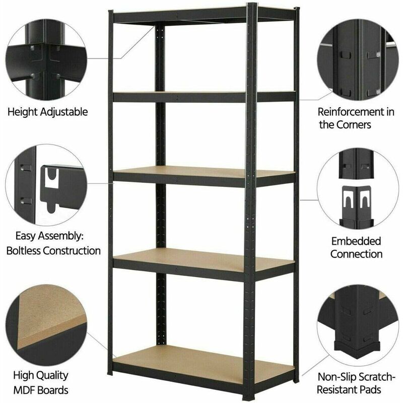 Lundys 71 H x 35.5 W x 16 D 5-Tier Adjustable Metal MDF Storage Rack Shelves Boltless Shelving The Twillery Co. Finish: Black