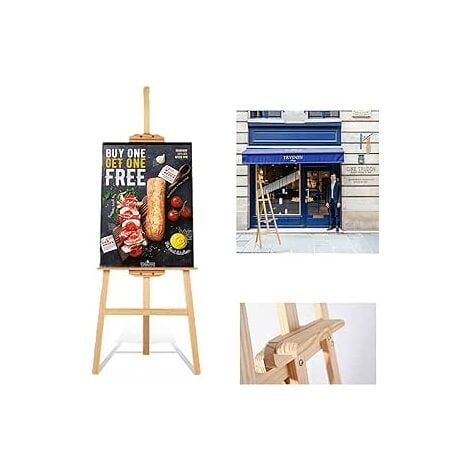 Wooden A-Frame Studio Easel 1.5m/5ft Adjustable/Foldable Tripod Easel,  Adjustable Beech Wood Artist Easel Canvas/Painting Holder for Displays,  Exhibition, Drawing, Sketching, Weddings, Arts and Craft